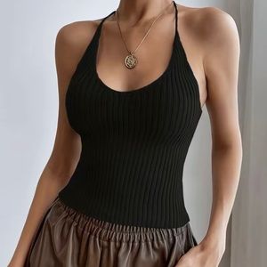 Lace up crop halter top